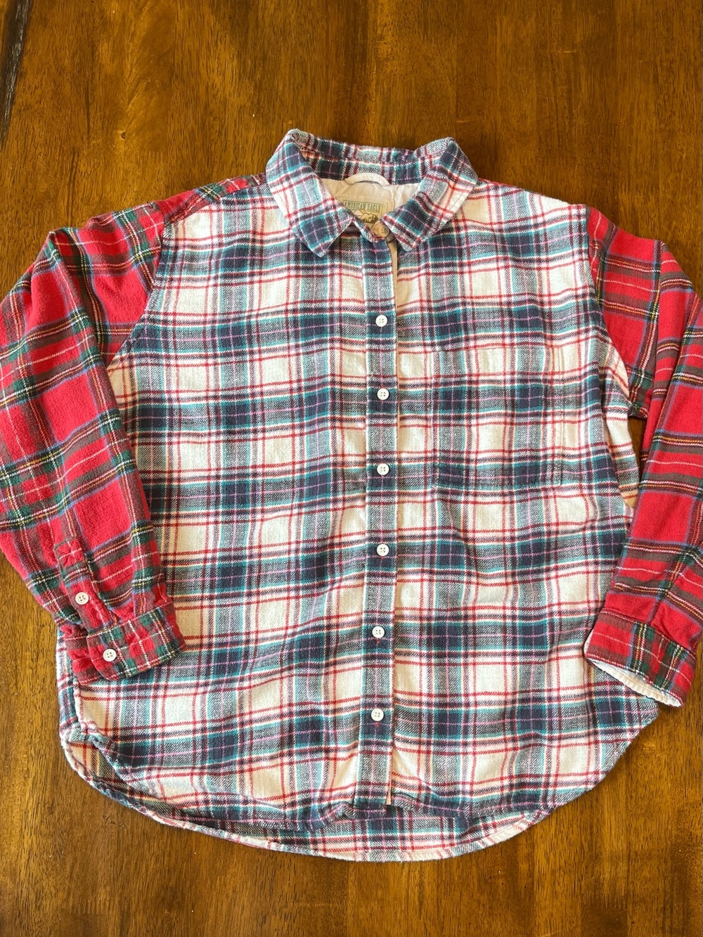 American Eagle Plaid Patchwork Flannel Shirt Oversized Medium